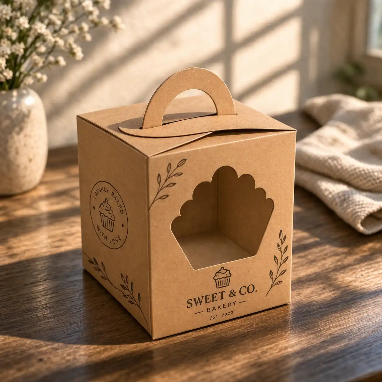 Kraft cube shaped carrier box with custom branding