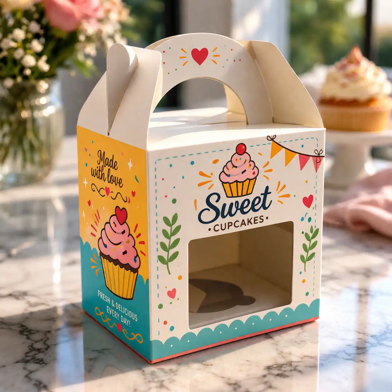 Custom gable box flat panel packaging with handle
